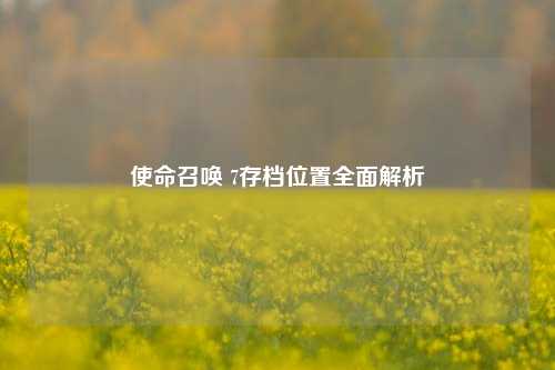 使命召唤 7存档位置全面解析