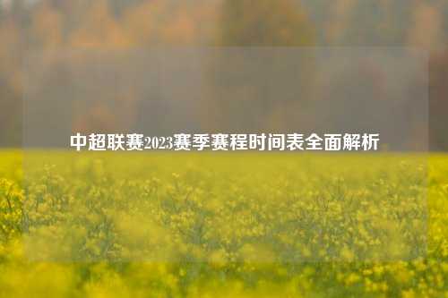 中超联赛2023赛季赛程时间表全面解析